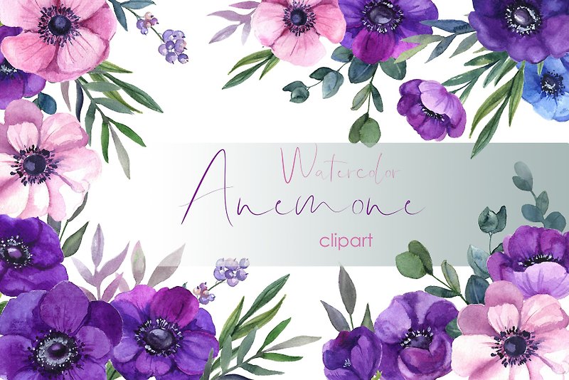 Watercolor floral clipart. Wedding invitation. Purple flower bouquets png.