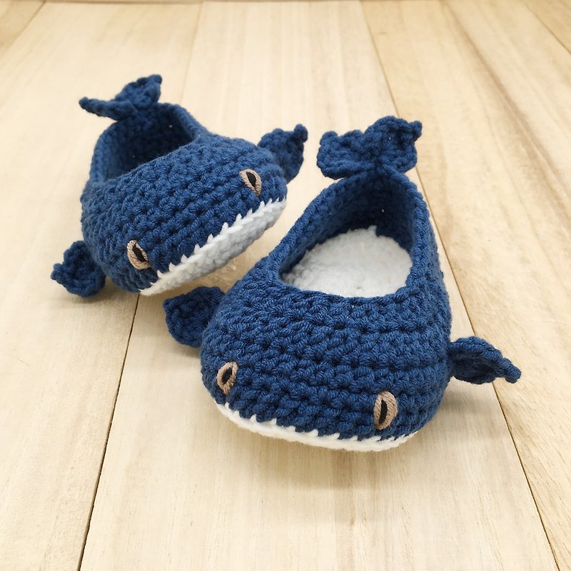Blue Whale Crochet Baby Booties Footwear Sandals Toddler Cutie Fish Shoes - 婴儿鞋 - 棉．麻 蓝色