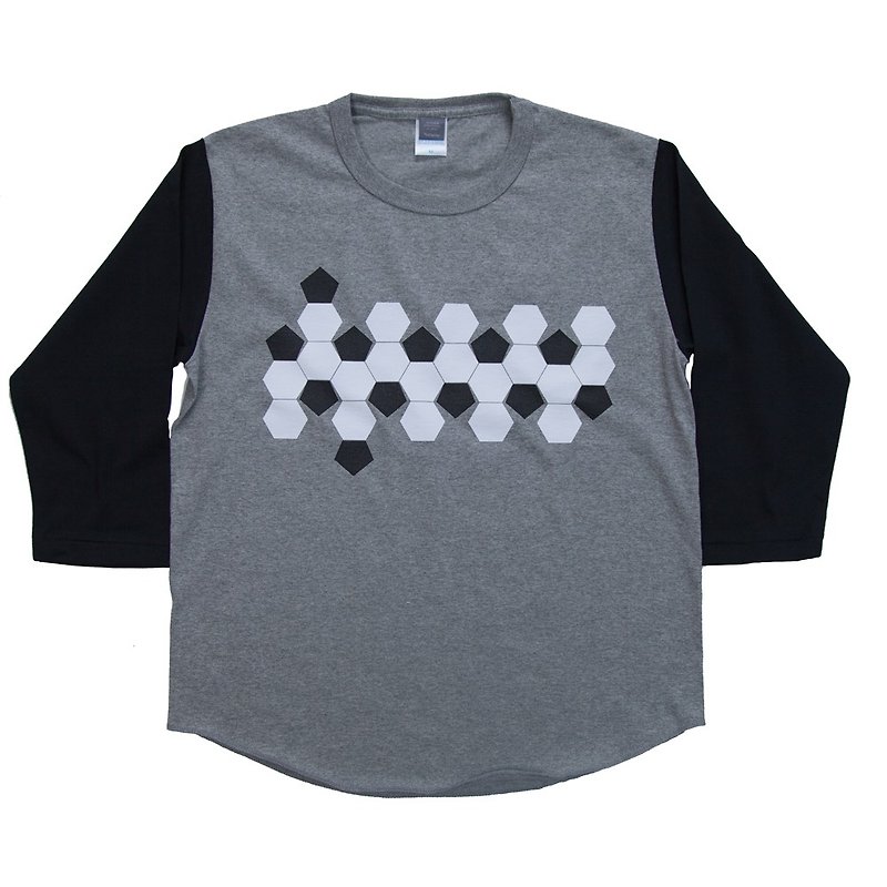 サッカーボールの展開図　７分袖Tシャツ　ユニセックスS〜XLサイズ　Tcollector - 女装上衣 - 棉．麻 灰色