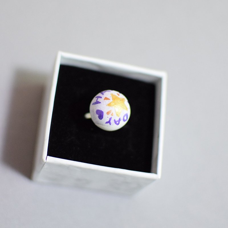 可爱手作派对星球戒指情侣礼物朋友礼品可调节大小紫色字母星星 - 戒指 - 粘土 紫色