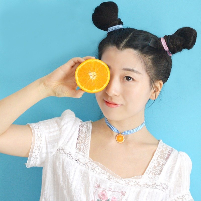 夏日橙子项链 清新颈链 可爱少女 礼物 - 项链 - 棉．麻 橘色