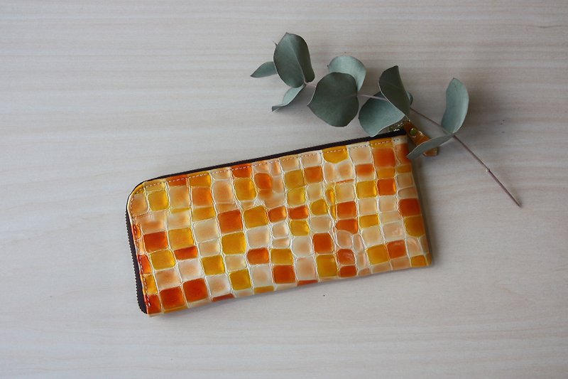 ステンドグラス模様のスリムな長財布　オレンジ - 皮夹/钱包 - 真皮 橘色