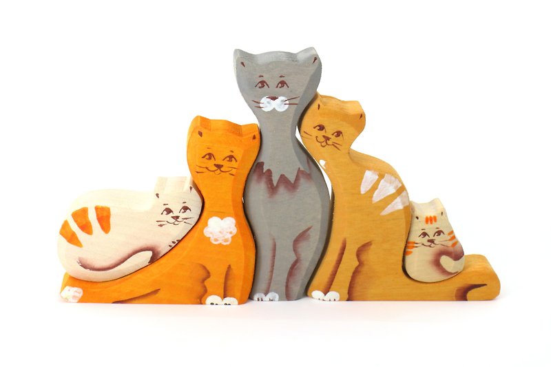 彩色猫咪家庭 - 玩具/玩偶 - 木头 红色