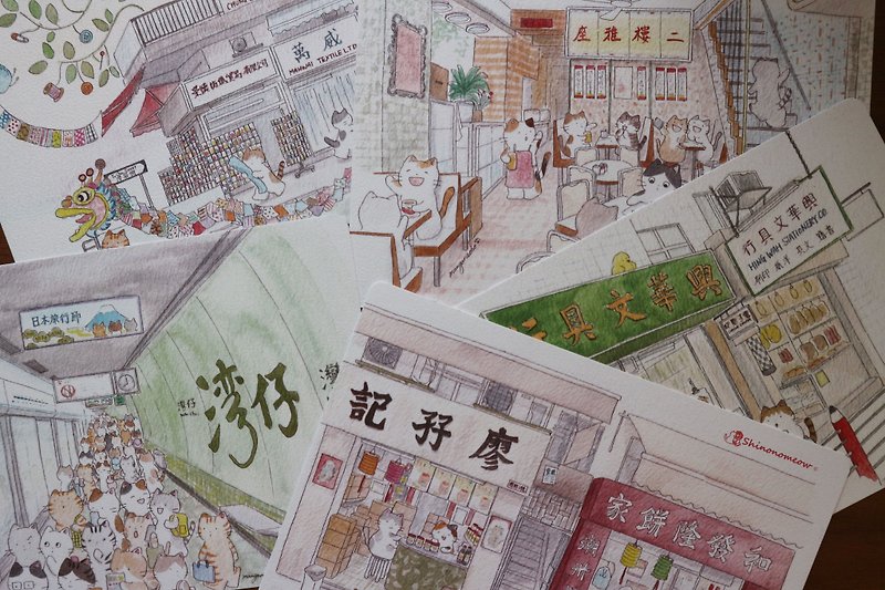 猫咪香港明信片 Set D -5张 - 卡片/明信片 - 纸 