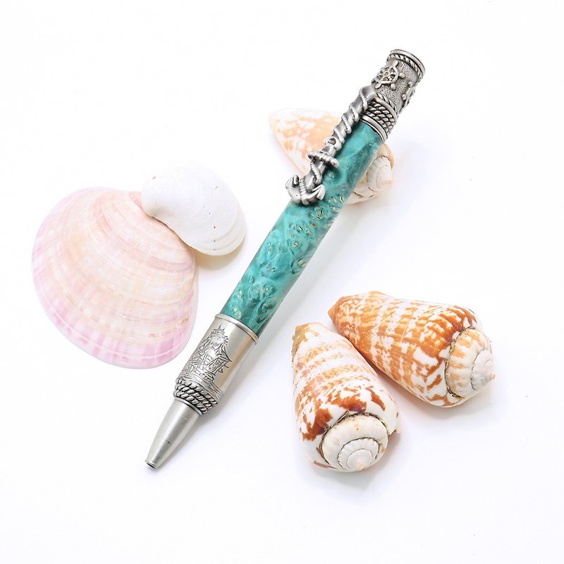 Ship and Sea Nautical Wooden Ballpoint Twist Pen Dyed Maple Pewter - 圆珠笔/中性笔 - 木头 蓝色