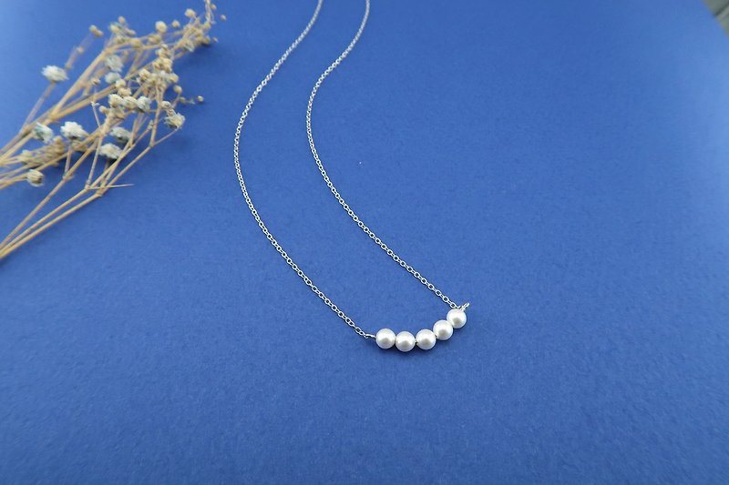 珍珠 项链 白 微笑 925纯银 - 项链 - 纯银 白色