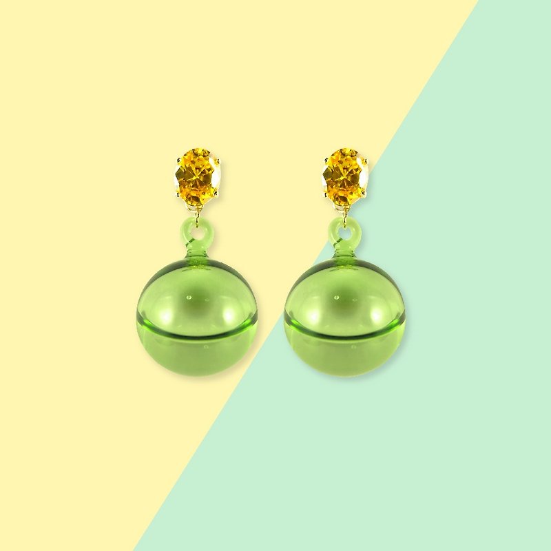 POP earring (lemon) - 耳环/耳夹 - 玻璃 绿色