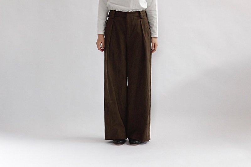 ウールコットンワイドパンツ/BR - 女装长裤 - 其他材质 咖啡色
