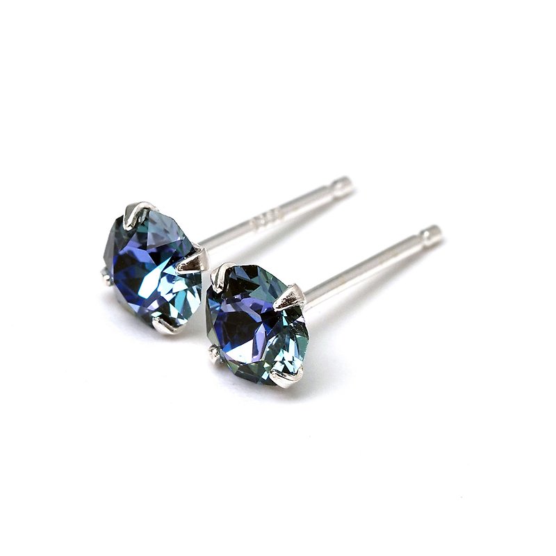 Aquamarine Blue - Sterling Silver 5mm Round - Small Blue Earrings - 耳环/耳夹 - 纯银 蓝色