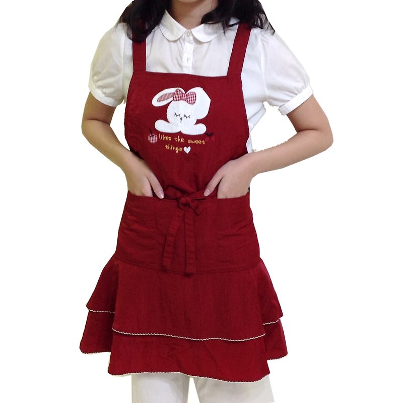 【BEAR BOY】丝光绵3口袋围裙-苹果小兔围裙-红 - 围裙 - 其他材质 