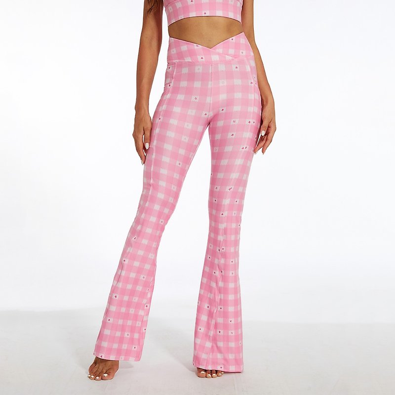 SILVERWIND芭比粉格子紧身高弹显瘦瑜伽裤健身高腰提臀微叭运动裤 - 女装运动裤 - 环保材料 粉红色