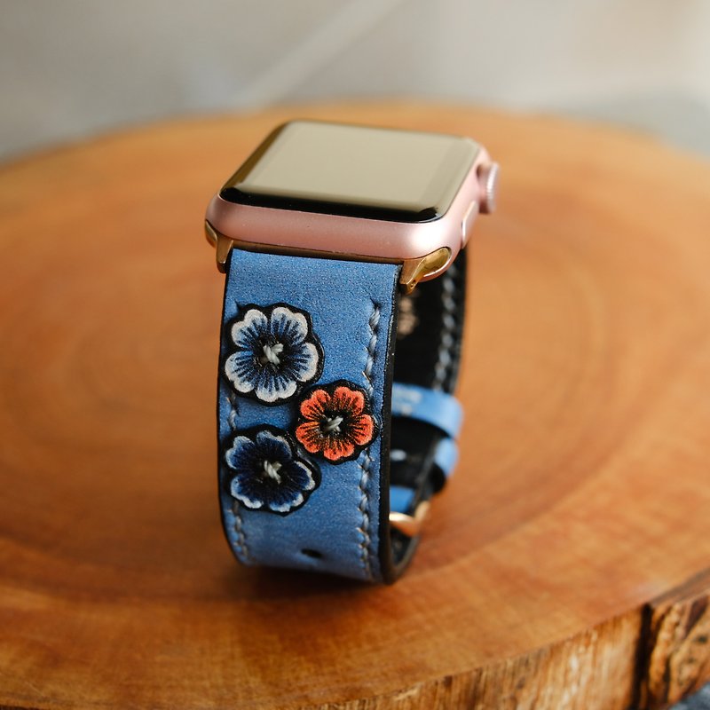 Apple Watch Band 38mm 42mm, HandStitched Handmade, Series 3 - 表带 - 真皮 蓝色