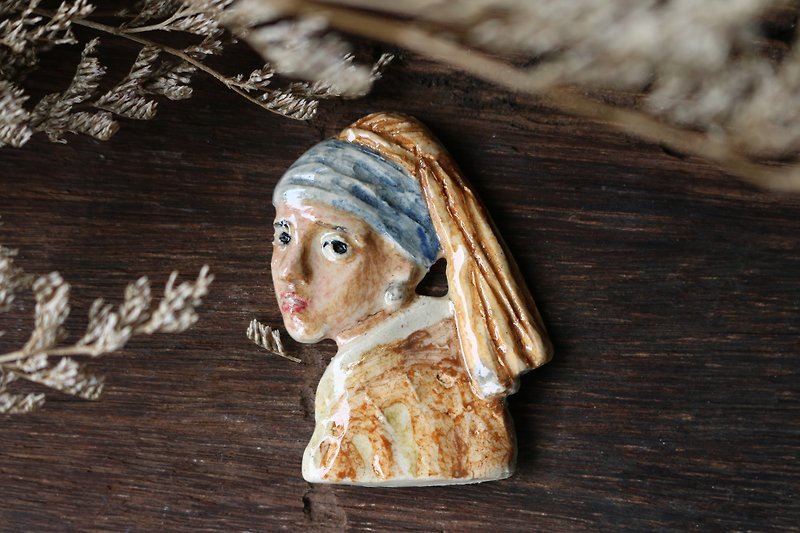 Girl with a Pearl Earring by Johannes Vermeer Ceramic  - 胸针 - 陶 黄色