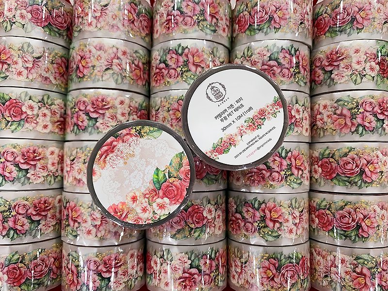 Camellia Garden Peach PET tape - 纸胶带 - 纸 
