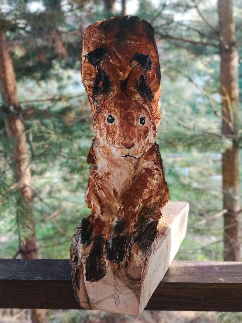 Squirrel wood sculpture - 玩偶/公仔 - 木头 咖啡色