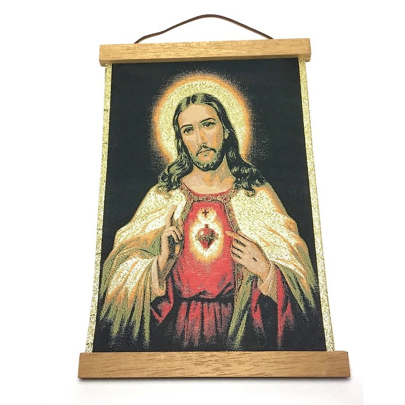 土耳其传统手工画卷 独特精致耶稣像 挂画 壁挂饰 含挂轴 81702-1 - 海报/装饰画/版画 - 木头 多色