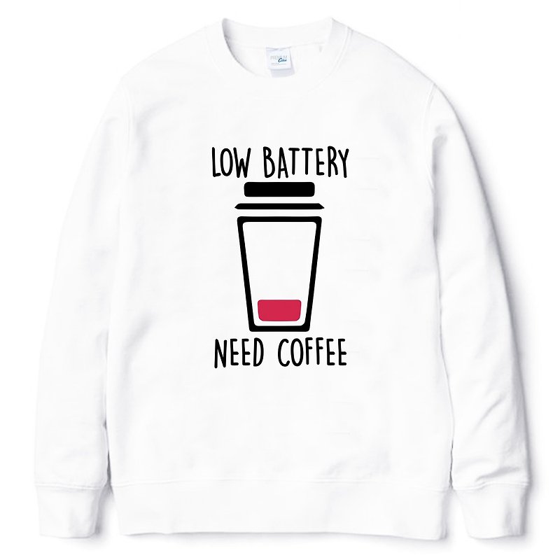 LOW BATTERY NEED COFFEE 大学T 中性版 白色 咖啡 文青 文创 - 男装上衣/T 恤 - 其他材质 白色