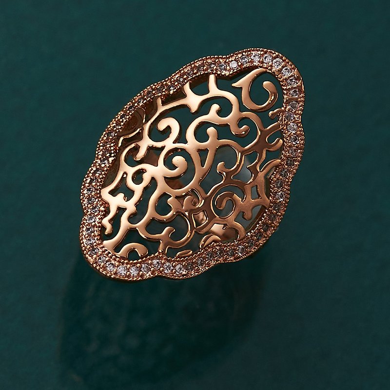 花丝古典雕纹镶钻戒指(共3色)－菱形 - 戒指 - 铜/黄铜 金色