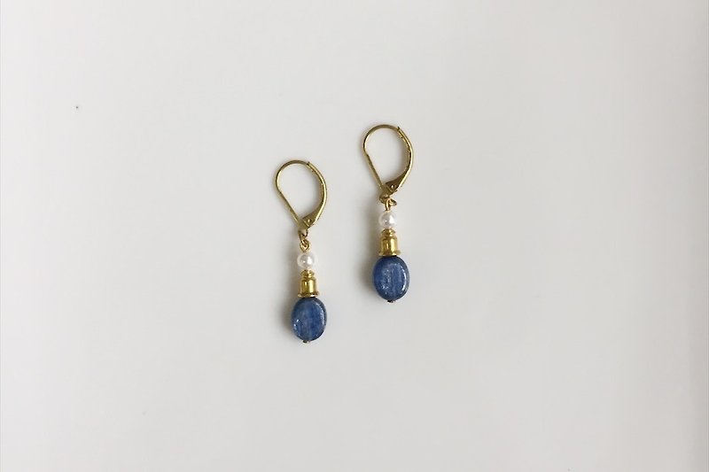 兰宇 天然石黄铜造型耳环 - 耳环/耳夹 - 其他金属 蓝色