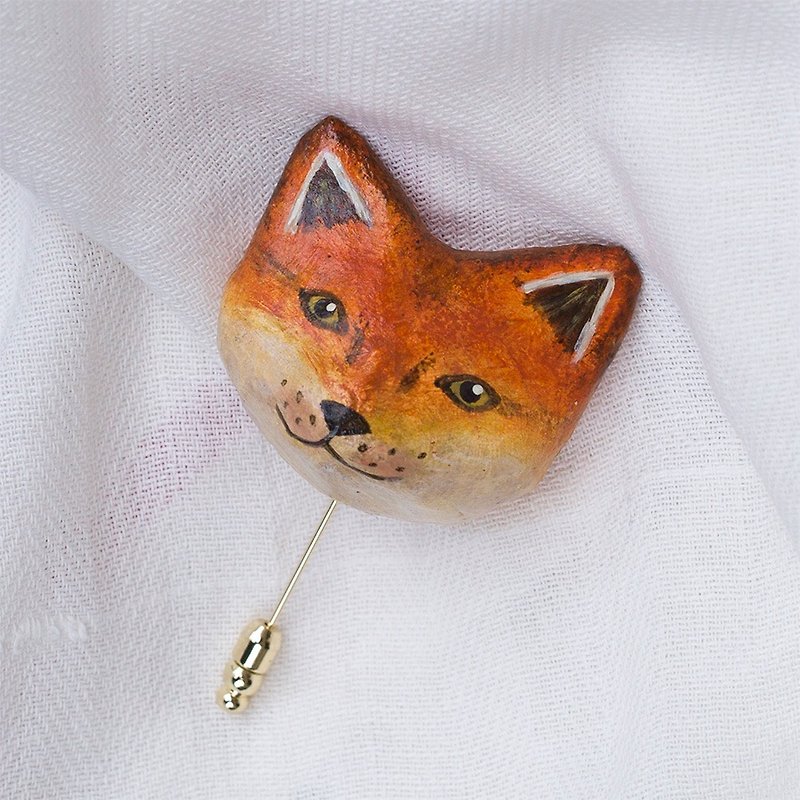 狐狸胸针 / 动物心口针 - 胸针 - 纸 橘色