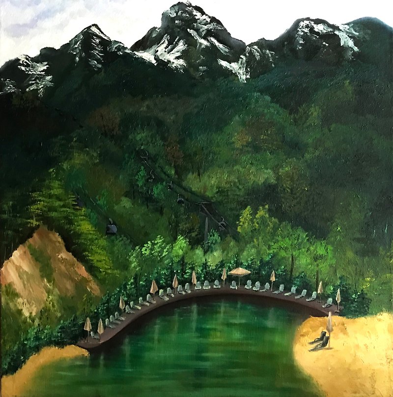 Mountain oil painting, Original landscape oil art on canvas, Living room decor - 墙贴/壁贴 - 其他材质 多色