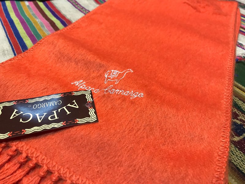 羊驼毛手工刷毛围巾－橘 - 丝巾 - 羊毛 橘色