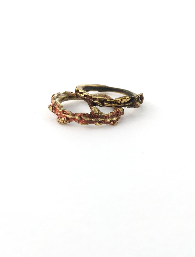 〔Petite Fille 〕Vintage风格 黄铜复古植物戒指 - 戒指 - 其他金属 金色