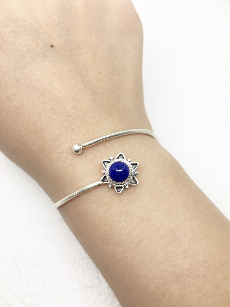 青金石925纯银星星设计手环手镯 尼泊尔手工镶嵌制作 - 手链/手环 - 宝石 蓝色