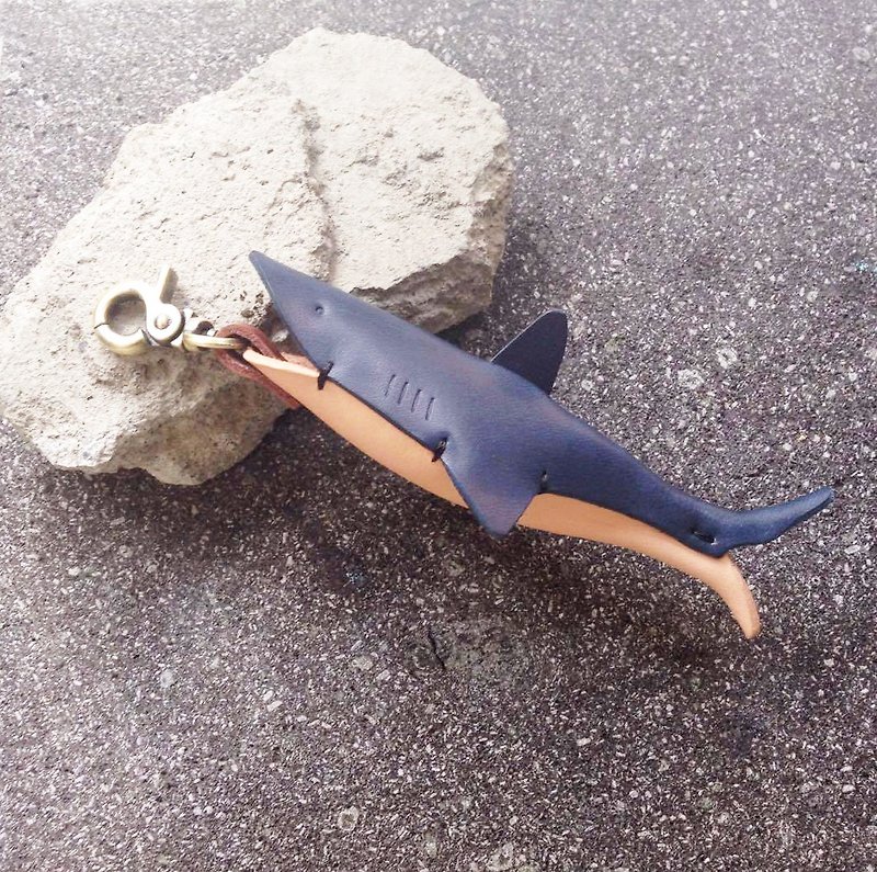 原创动物系列 鲨鱼(深海蓝鲨) 吊饰挂扣皮件皮雕 - 吊饰 - 真皮 蓝色