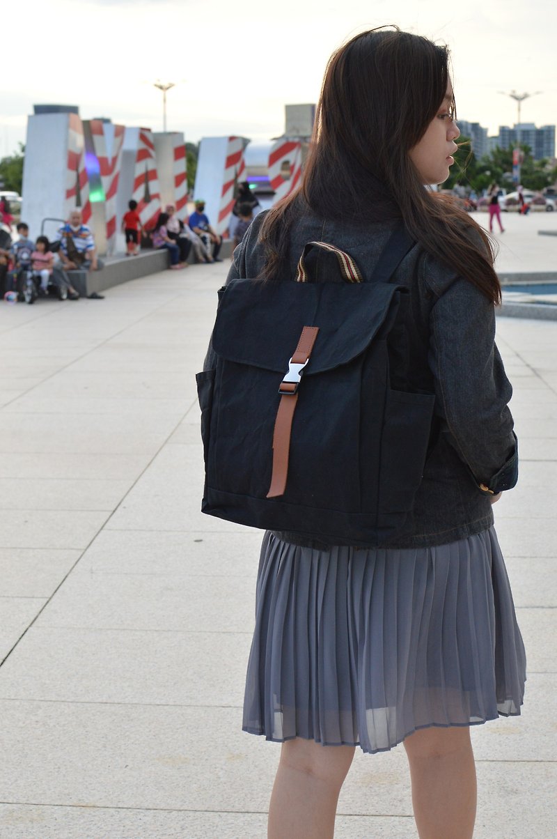 防泼水笔电后背包 日本蜡染帆布大容量旅行背包 黑色 -108号 - 后背包/双肩包 - 其他材质 黑色