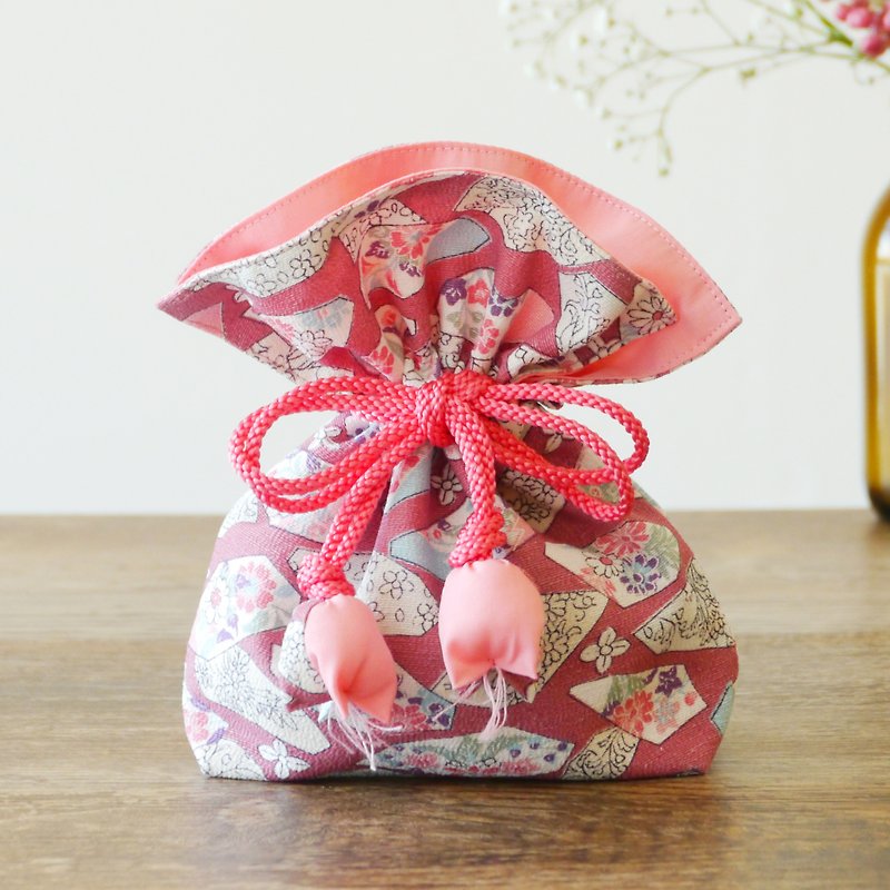 幸せ巾着　FUGURO　菊文 - 化妆包/杂物包 - 棉．麻 粉红色