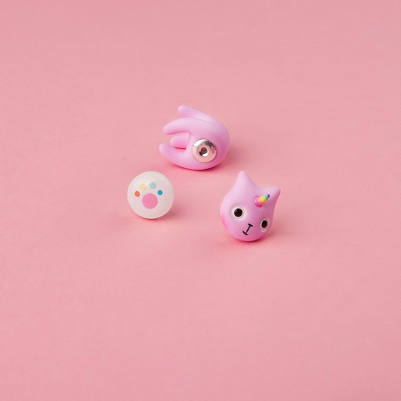 Pink Unicorn Polymer Clay Earrings - Unicat Cat Earrings  - 耳环/耳夹 - 粘土 粉红色