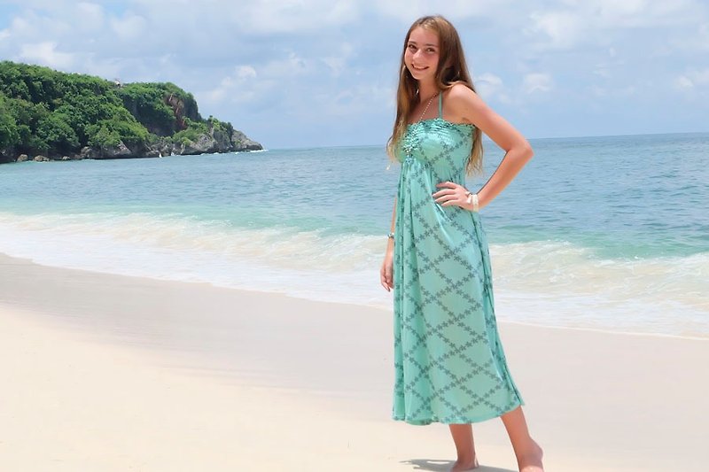 海で集めたタカラガイを描いてみました！シェルフラワーチューブトップロングドレス　＜ミント＞ - 晚装/礼服 - 其他材质 绿色