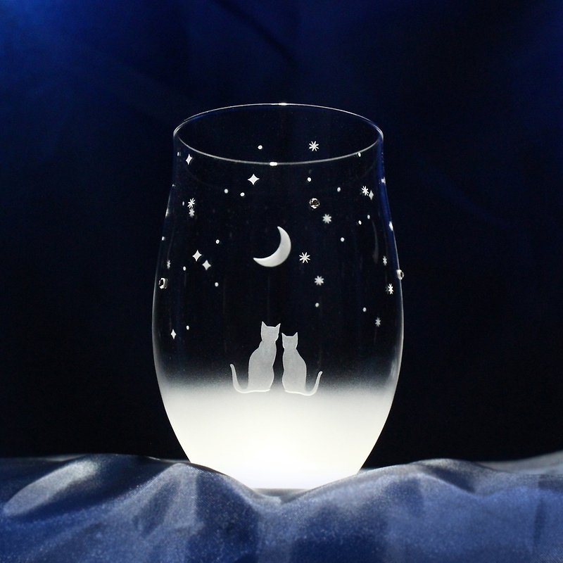 【一緒にみる三日月の夜空】猫モチーフのタンブラーグラス　vol.1 名入れ加工対応品(別売りオプション) - 杯子 - 玻璃 透明