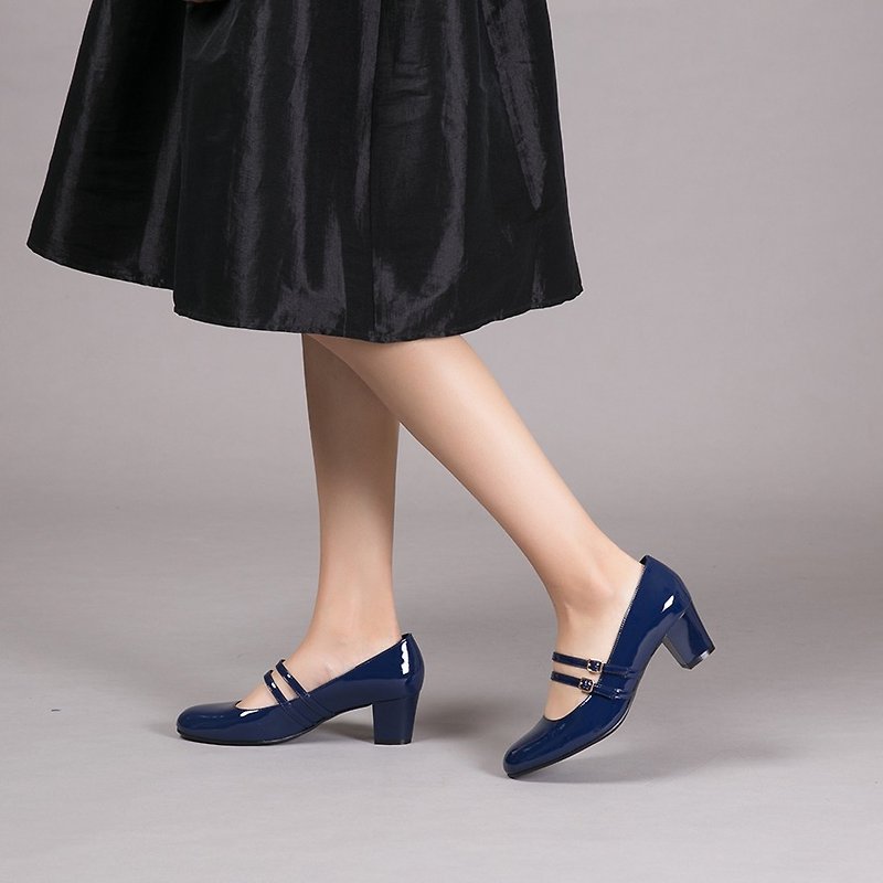 【梦想小姐】双带全真皮玛莉珍跟鞋-曜石蓝 - 高跟鞋 - 真皮 蓝色