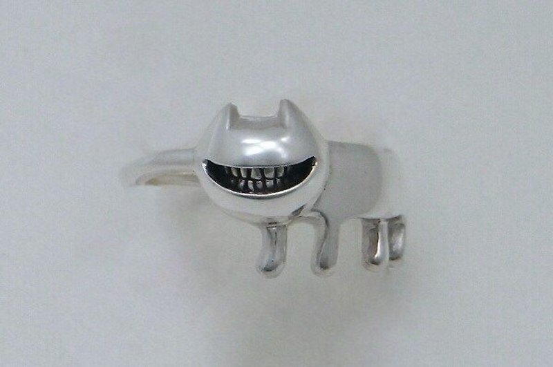 smile cat ring ( s_m-R.36 ) 微笑 貓 猫 銀 環 戒指 指环 jewelry sterling silver - 戒指 - 其他金属 银色