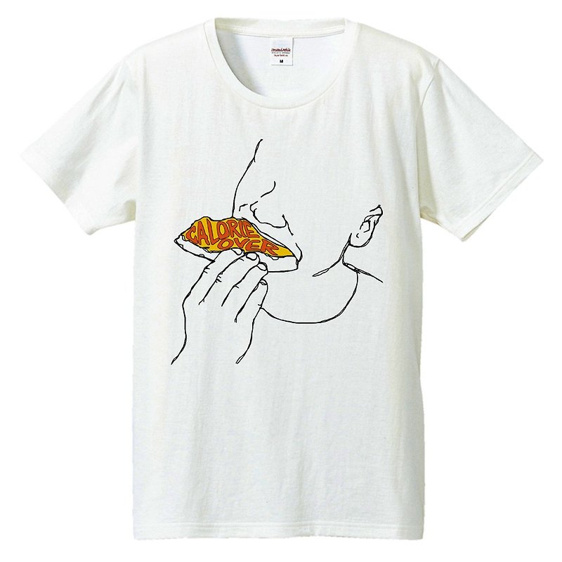 Tシャツ /  Calorie over 2  (pizza) - 男装上衣/T 恤 - 棉．麻 白色