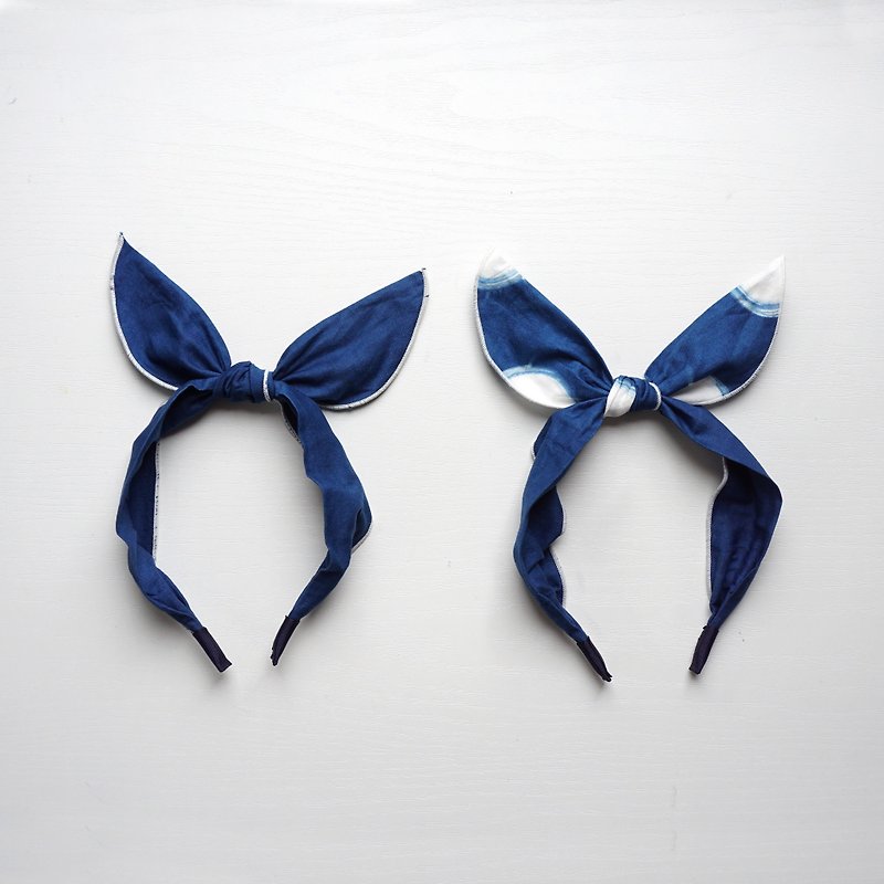 S.A x 韩式兔耳朵发箍 Macaron马卡龙圆点/ Liberté自由素色 - 发带/发箍 - 棉．麻 蓝色