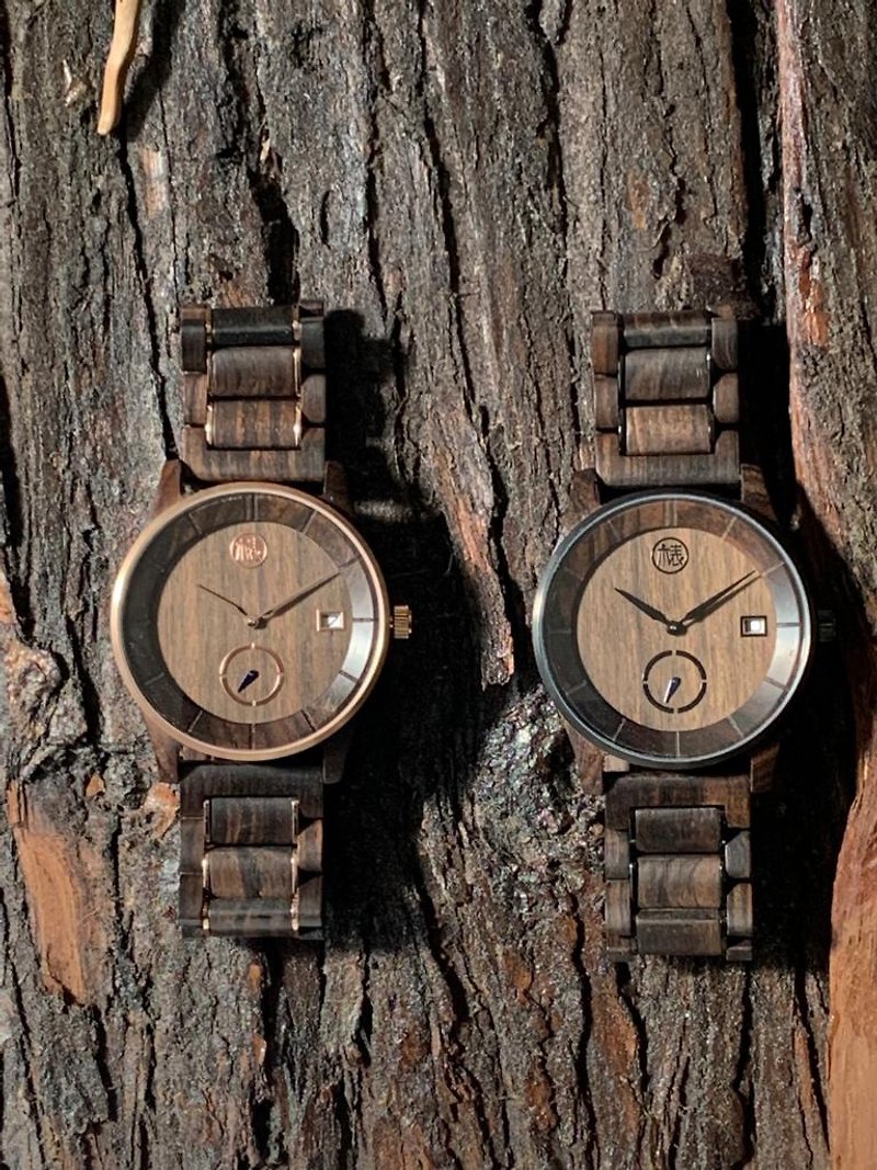 文青薄装小秒针设计 日历木制手表 - 男表/中性表 - 木头 咖啡色