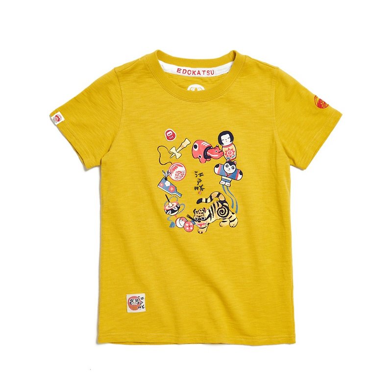 江户胜 日系 童玩群短袖T恤-女装 (杉木黄) #上衣 - 女装 T 恤 - 棉．麻 黄色