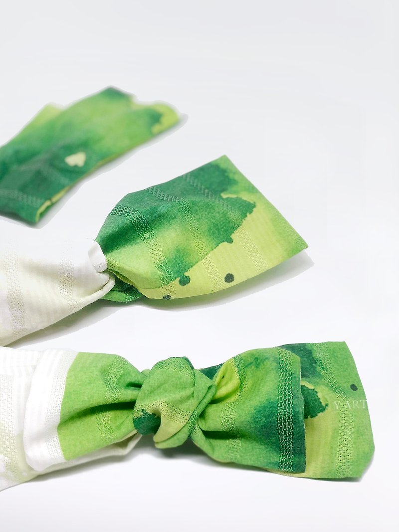 槴子花-水彩设计印花 宽版交叉领巾发带-随变四种造型 - 发饰 - 棉．麻 绿色