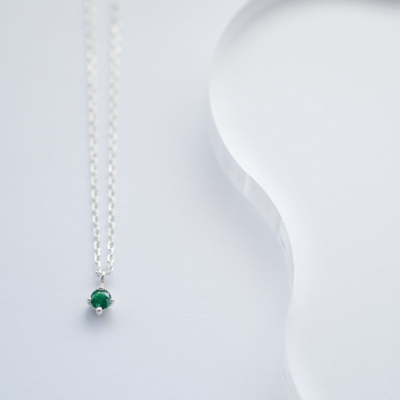 其他金属 项链 绿色 - One grain emerald necklace Silver 925