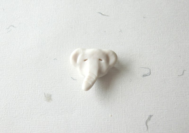 大象陶瓷扣针 - 胸针 - 瓷 白色