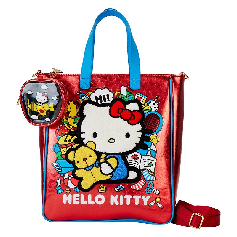 Loungefly Hello Kitty 50周年金属单肩包 附圆形收纳包 - 侧背包/斜挎包 - 人造皮革 红色