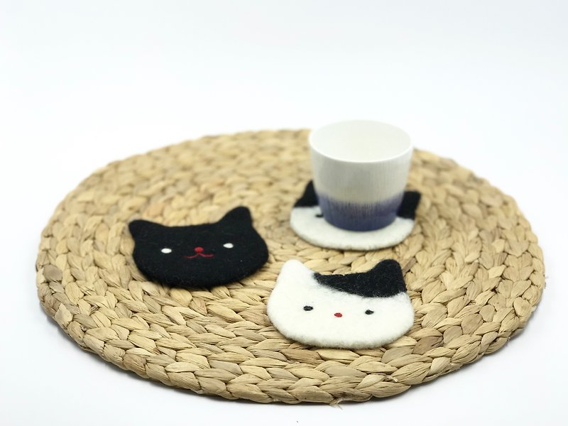 三只黑白猫-羊毛毡杯垫 - 杯垫 - 羊毛 黑色