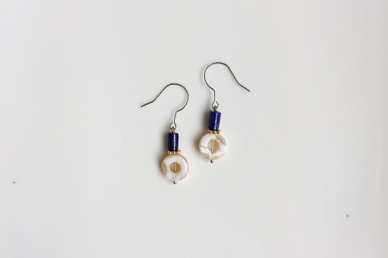 圆周率  青金石贝壳天然石造型耳环 - 耳环/耳夹 - 宝石 蓝色