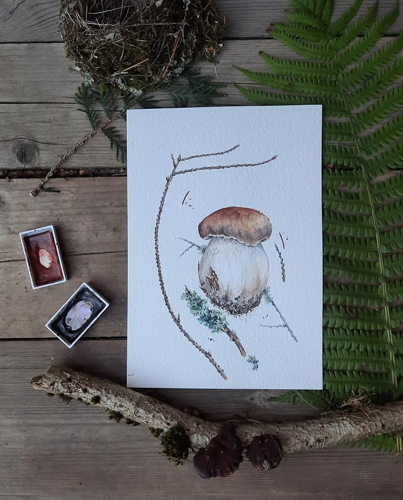 原创水彩画。水彩蘑菇 - 墙贴/壁贴 - 纸 卡其色