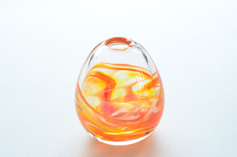 一輪挿し/オレンジマーブル/手のひらサイズ - 花瓶/陶器 - 玻璃 橘色