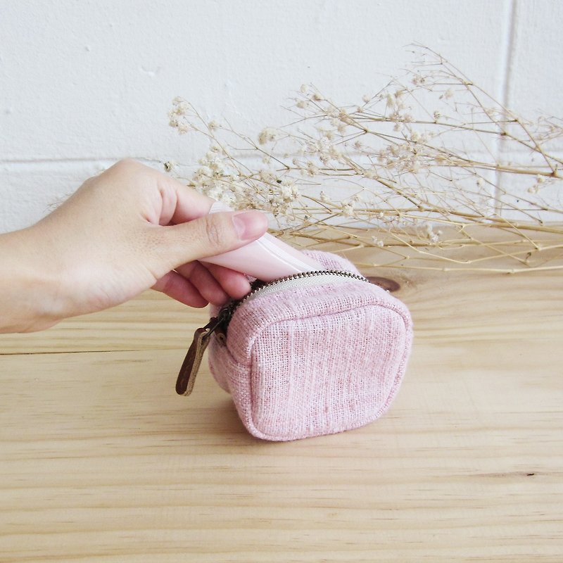 手工棉制零钱包/杂物包-天然植物染-粉红色 - 化妆包/杂物包 - 棉．麻 粉红色