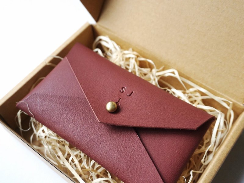真皮 钥匙链/钥匙包 咖啡色 - Customized Gift Leather Business Card Holder with stud closure, Card Case